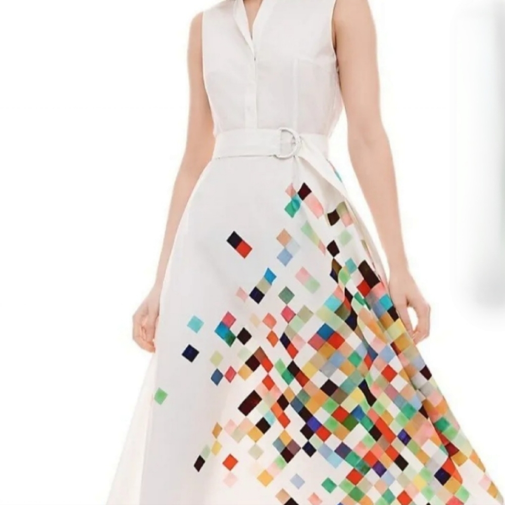 AKRIS Punto - Cream Pixelprint Shirtdress - Size 4 NWT $1290